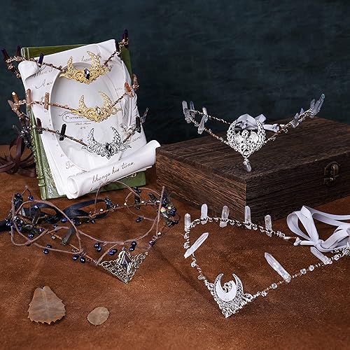 Miniatura 6 de MOSTORY Orejas de elfo con diadema, corona de bosque, orejas de hada y ramitas verdes, disfraz de cosplay para mujer, Plateado negro