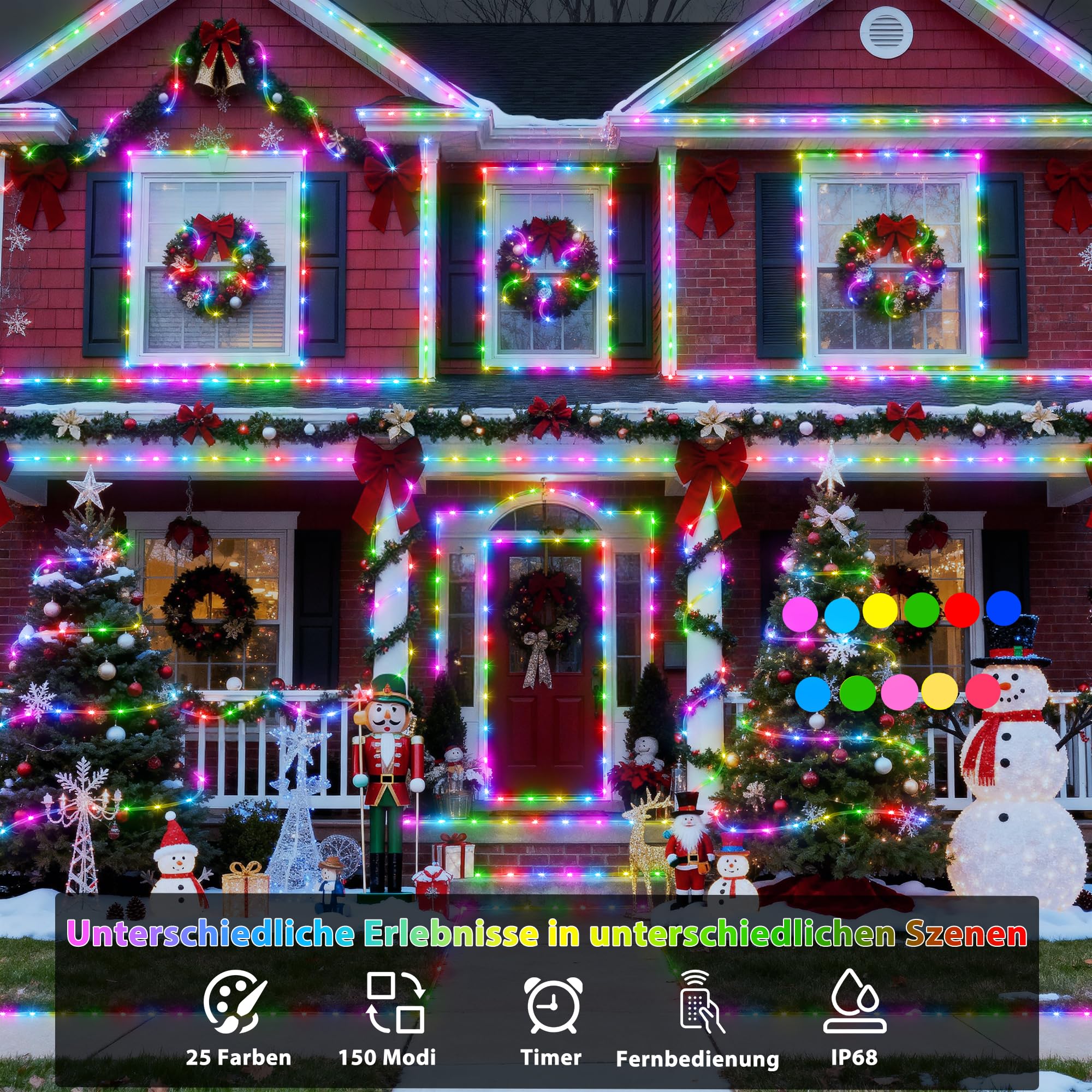 StarryEver 40 m LED tubo di luci per esterni, 400 LED per esterni, luce bianca calda e colorata, 25 colori per esterni, con telecomando per giardino