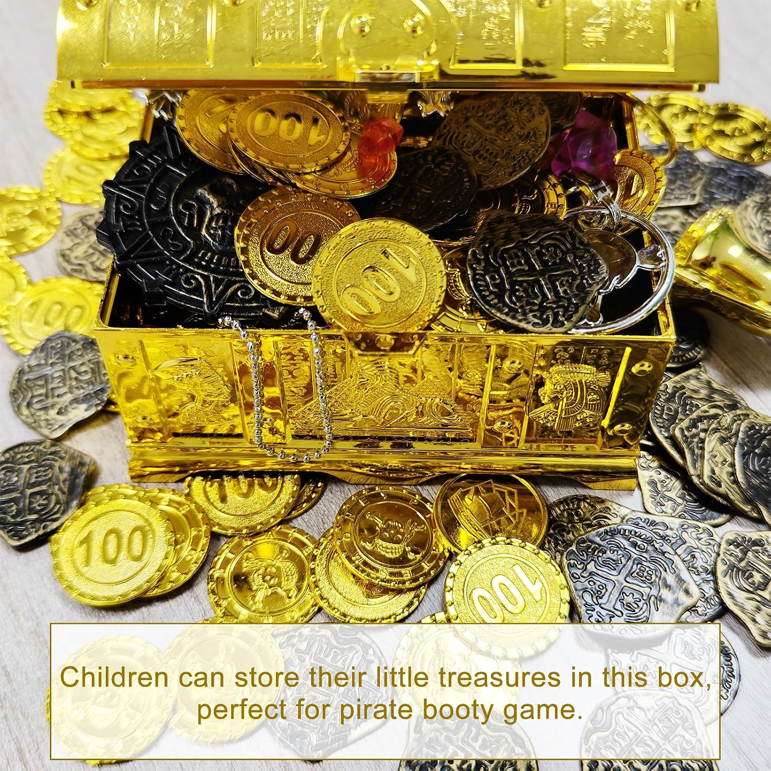 Egyptian Treasure Chest For Kids - Golden Decorative Pirate Treasure Box With Lock and Key For Kids Prizes, Theme Party, Birthday, Halloween, Christmas Pirate Party Favors