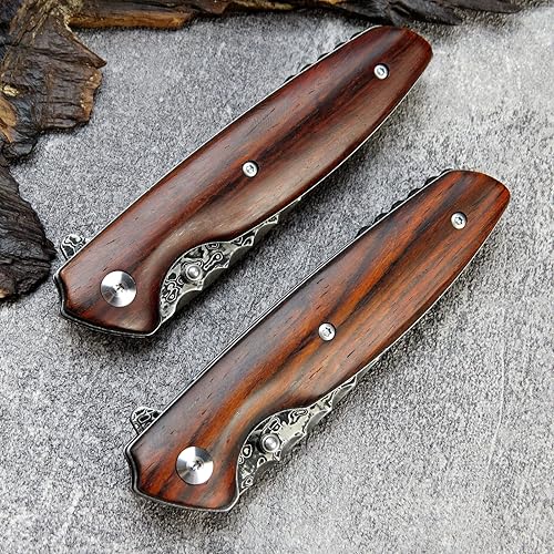 Miniatura 7 de Sitivien ST240 EDC Cuchillo plegable de acero Damasco con mango Dalbergia, bloqueo de hoja de núcleo VG10 y clip para cinturón, cuchillo de