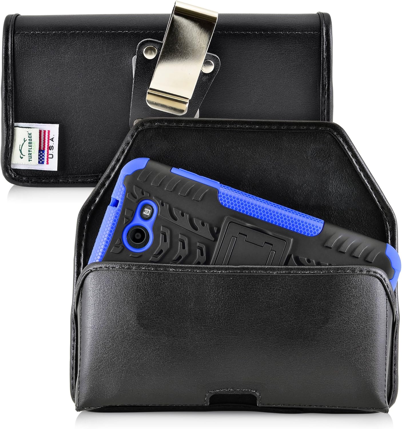 Turtleback Belt Case Compatible with Samsung Galaxy J7 2017 Prime Perx Halo w/Bulky Case Black Vertical Holster Leather Pouch with Heavy Duty Rotating Ratcheting Belt Clip