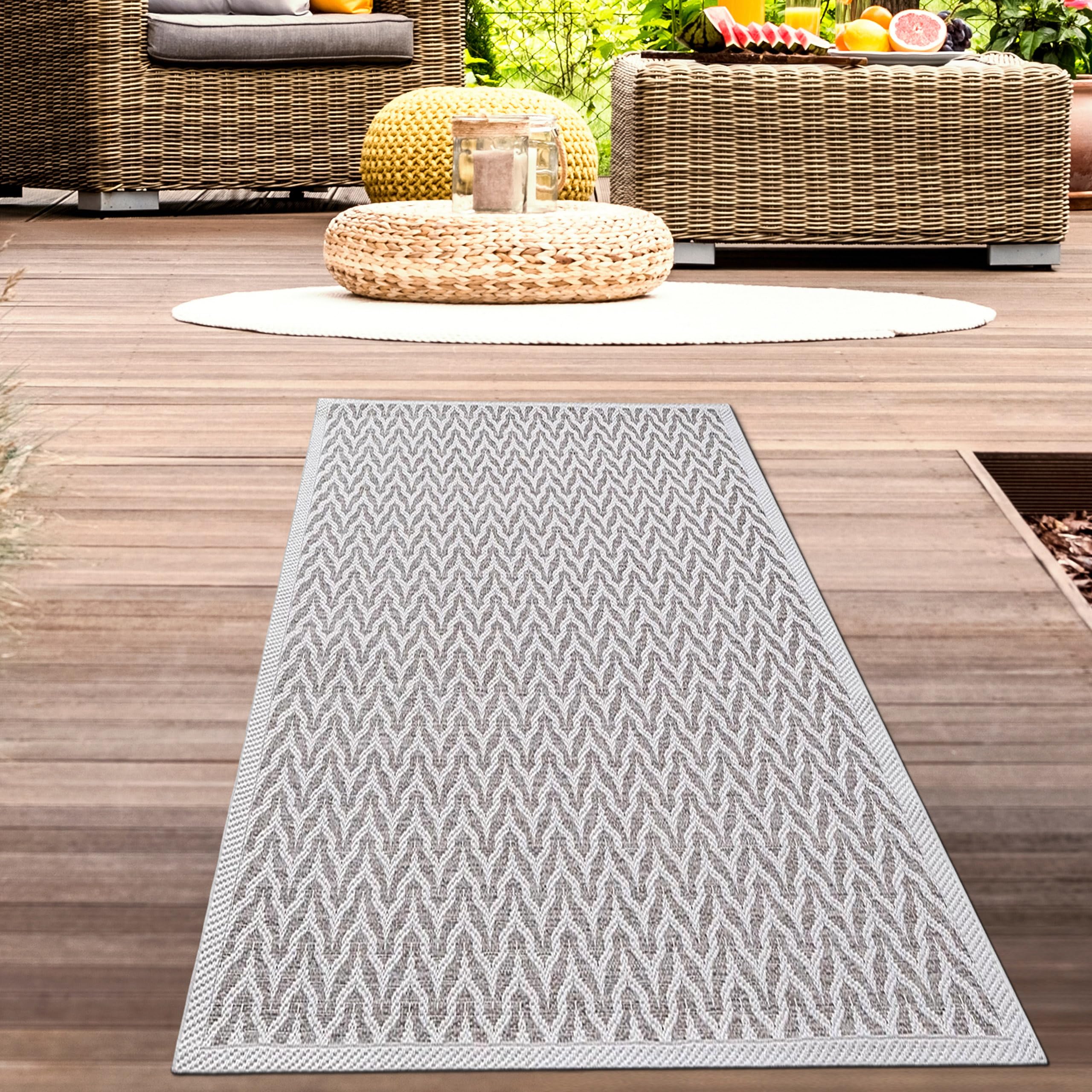 CARPETIA Tapis d'intérieur et d'extérieur moderne résistant aux intempéries et aux UV pour terrasse, balcon, jardin d'hiver - Aspect élégant - Beige crème - 80 x 150 cm