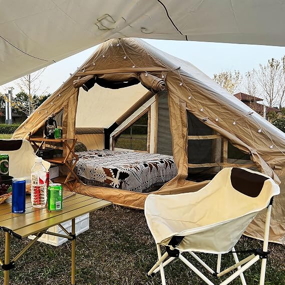 Inflatable Camping Tent for 4-6 Person, Easy Setup Waterproof Outdoor Oxford Tents with Pump,Self-Supporting Structure Inflatable House Tent, Cabin Tent with Mesh Windows & Doors