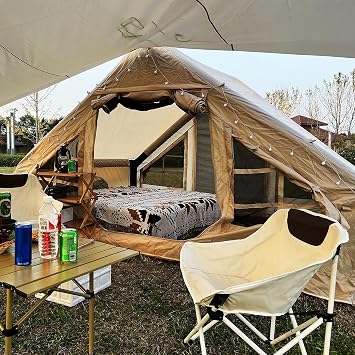 Inflatable Camping Tent for 4-6 Person, Easy Setup Waterproof Outdoor Oxford Tents with Pump,Self-Supporting Structure Inflatable House Tent, Cabin Tent with Mesh Windows & Doors