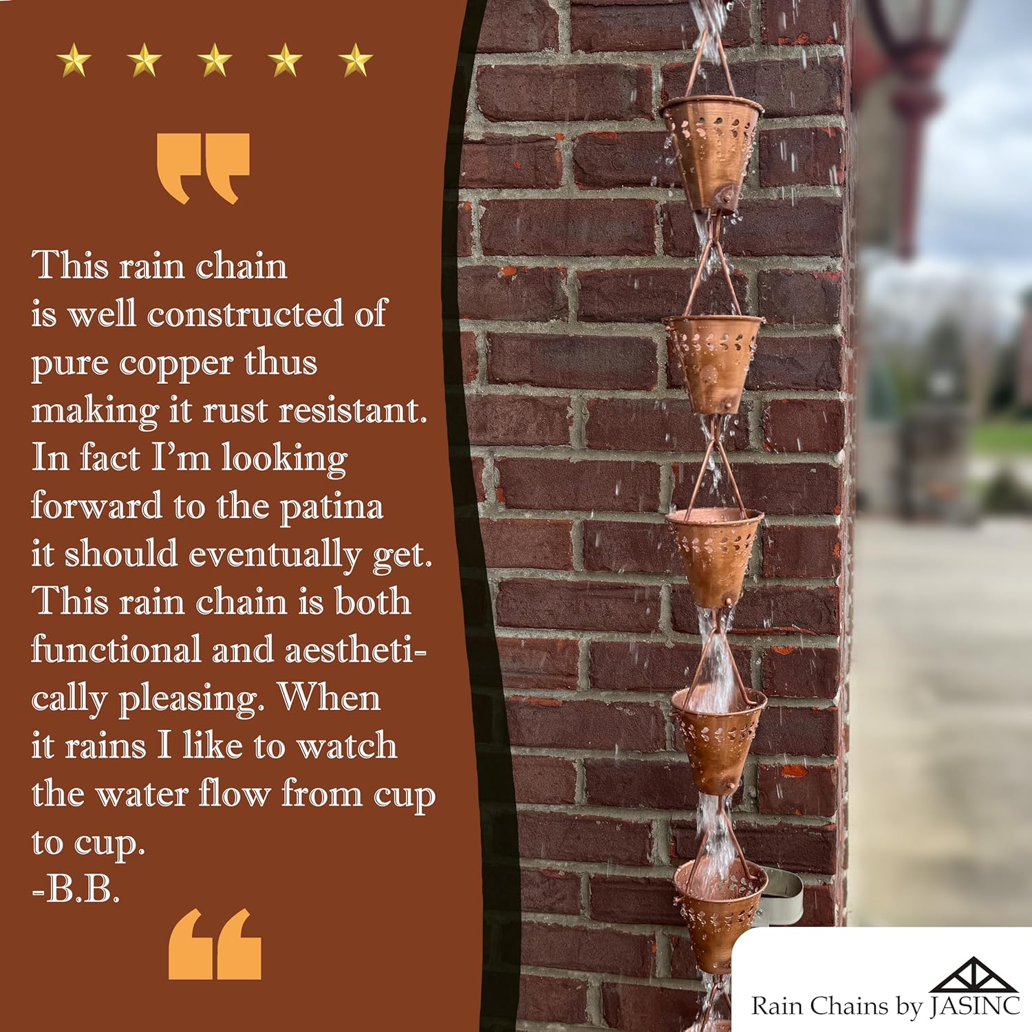 8.5 ft Copper Fiona Rain Chain Water Diverter