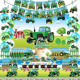 Tractor Party Supplies Decorations, Complete Tableware and Decorations Set, Tractor Birthday Party Supplies, Tractor Plates and Napkin for Tractor Decorations for Barnyard Farm Party Decorations