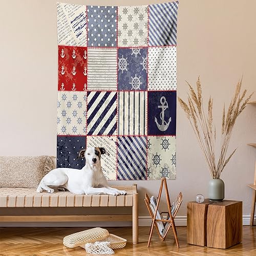 Miniatura 2 de Ambesonne Tapiz náutico, diseño de vida marítima y marina, motivos vintage de anclaje de nudo marinero, colgante de pared para dormitorio, sala de