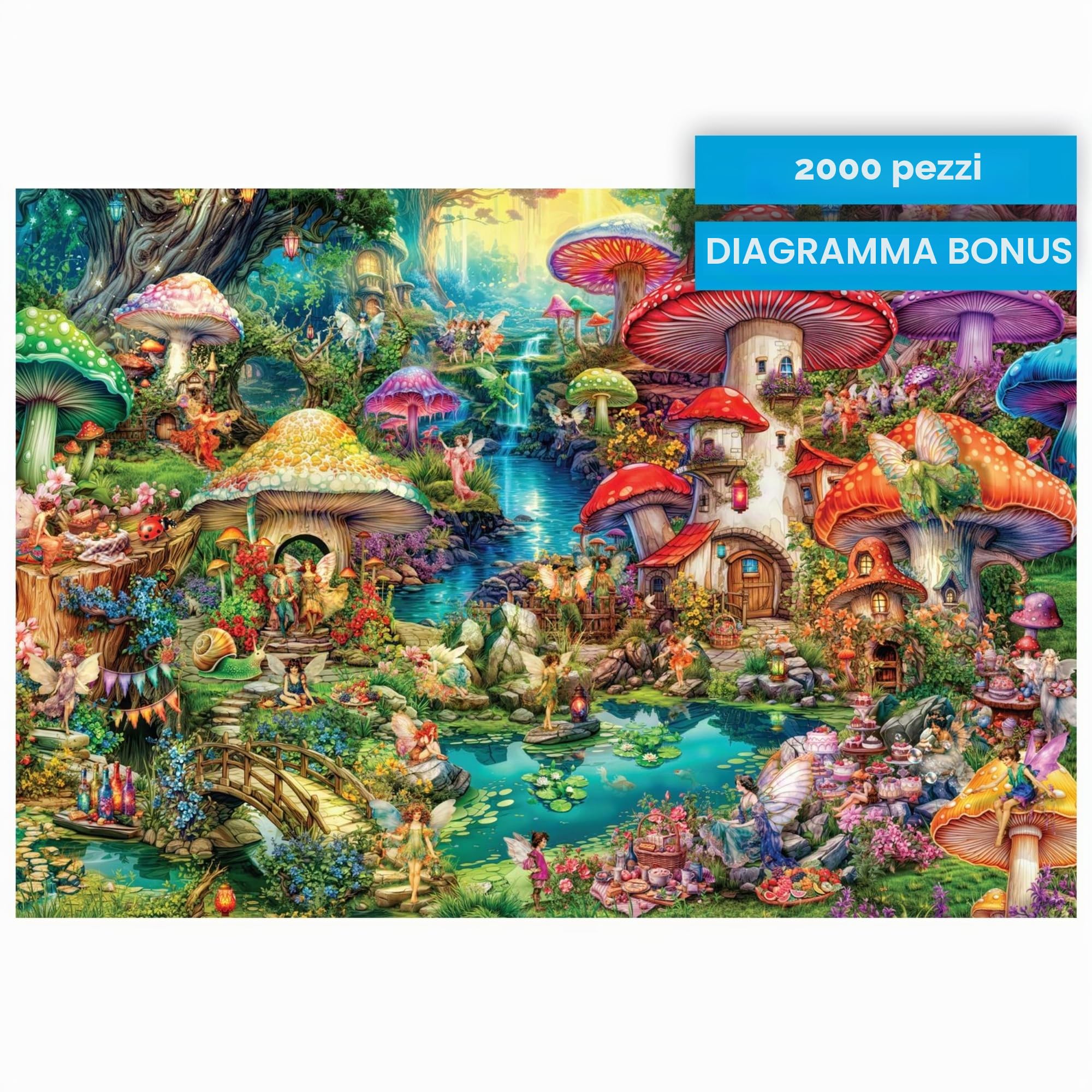 Buffalo Games Aimee Stewart Merry Mushroom Village Picnic Puzzle da 2000 pezzi per adulti, impegnativo, perfetto per serate di gioco, 98 x 67 cm da montato