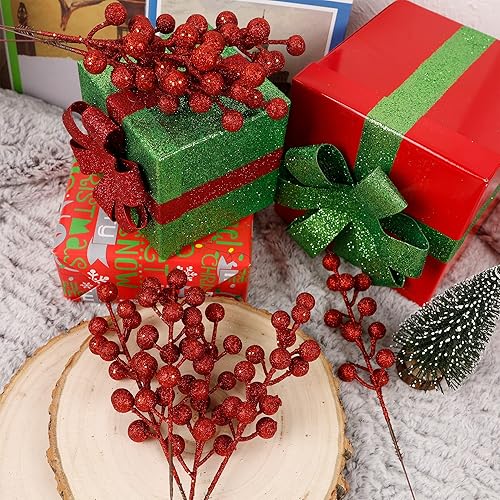 Miniatura 20 de winemana Paquete de 24 púas sintéticas de Navidad de 8 pulgadas, ramitas de bayas de invierno, tallos de bayas rojas artificiales, adornos para Red-1