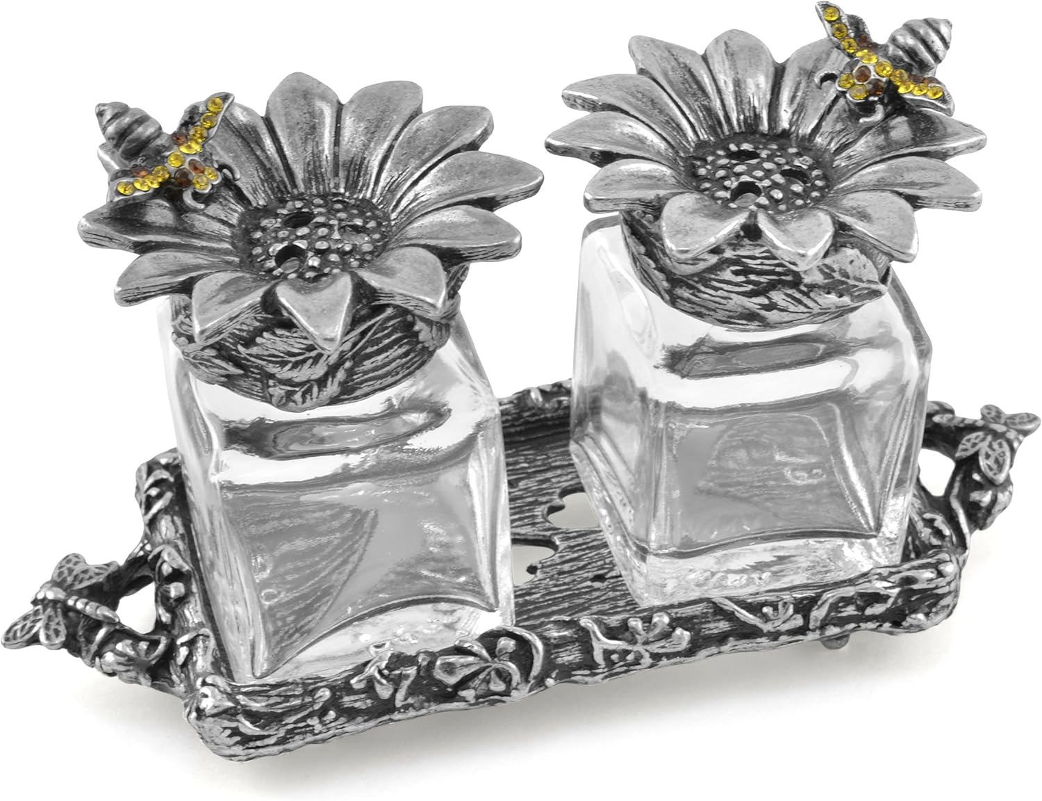 La Contessa Bee Pewter Salt & Pepper Shaker Set with Dragonfly Tray Salt And Pepper