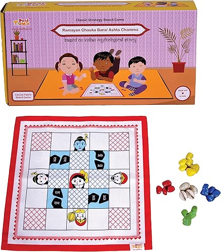 Miniatura 1 de Desi Toys Ramayan Chauka BaraAshta Chamma  Tablero de tela  Temática mitológica india  Juegos de mesa de lógica y estrategia  Ludo indio  Tapete de