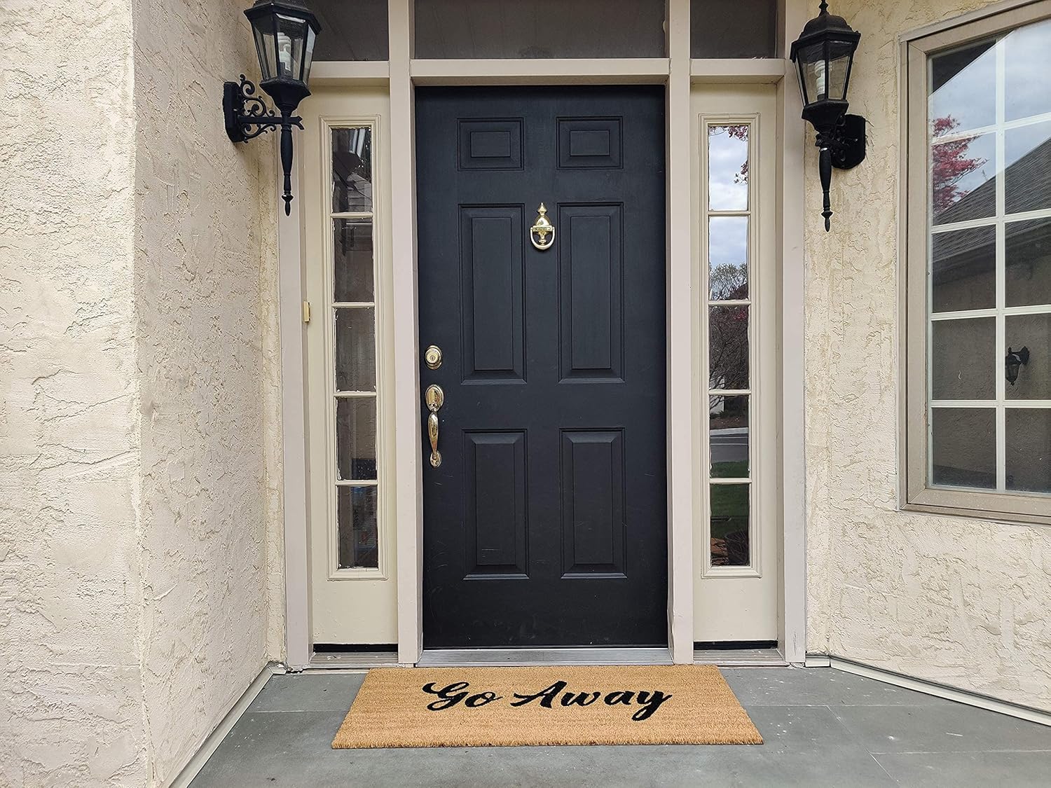 Ecomills Go Away Coco Coir Door Mat, 22" x 47" x 0.5" - Non Slip Backing, Elegant Front Entry Mat, Natural, Indoor Outdoor, Low Profile, Easy to Clean, Durable Heavy Duty