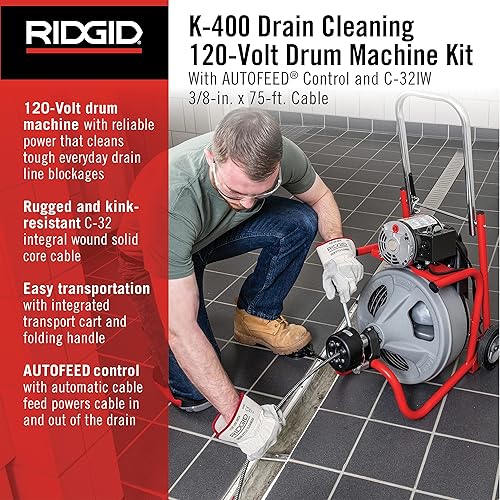Miniatura 2 de RIDGID Kit de máquina de tambor K-400 de limpieza de drenaje de 115 voltios con control AUTOFEED y cable C-32IW de 38 x 75 pies