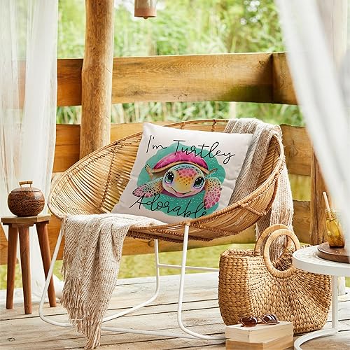 Miniatura 3 de Ayxvt Adorable funda de almohada con diseño de tortuga marina con texto en inglés "I'm Turtley" para el hogar, habitación de niñas, guardería, sala