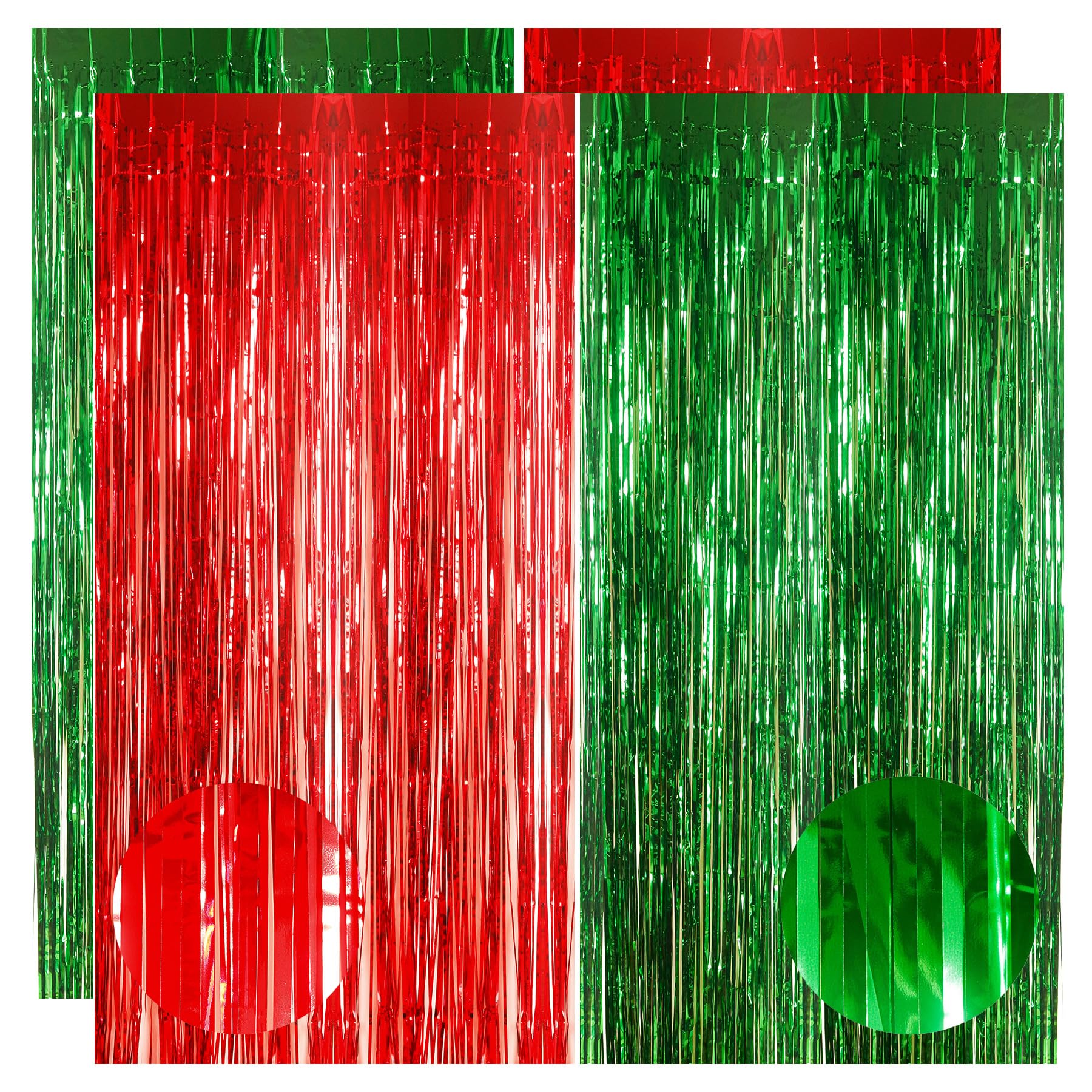4pcs 3.2 x 8.3ft Glitter Xmas Red and Green Tinsel Curtain Christmas Foil Curtain Door Streamers Fringe Curtains Backdrop Xmas Party Decorations Backdrop Banner for Indoor Home School Office
