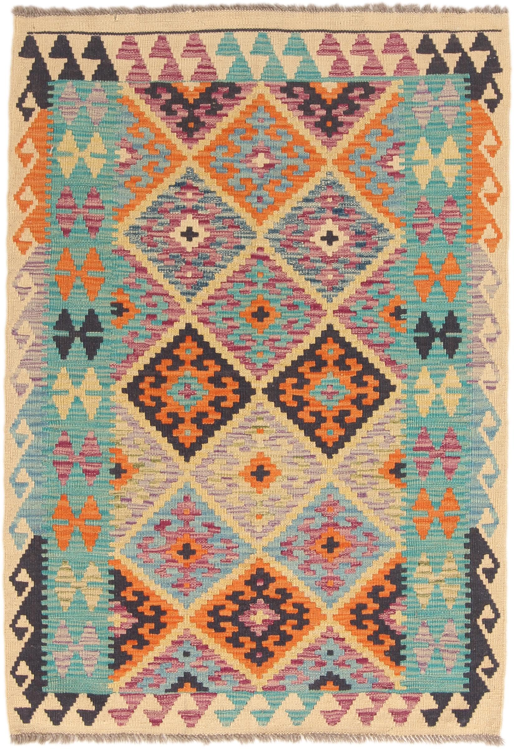 Tapis Kilim Afghan 96x138 tissé main en pure laine | Authentique tapis d'orient