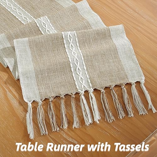 Miniatura 5 de Camino de mesa de lino rústico con borlas, caminos de mesa de granja de 72 pulgadas de largo, decoración de mesa para decoración de fiestas, bodas y