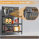 48" H Workbench with Pegboard, Heavy Duty Metal Tool Work Table with Storage Shelves and Wheels, Adjustable Work Bench for Garage, Warehouse, Workshop, Office, Commercial