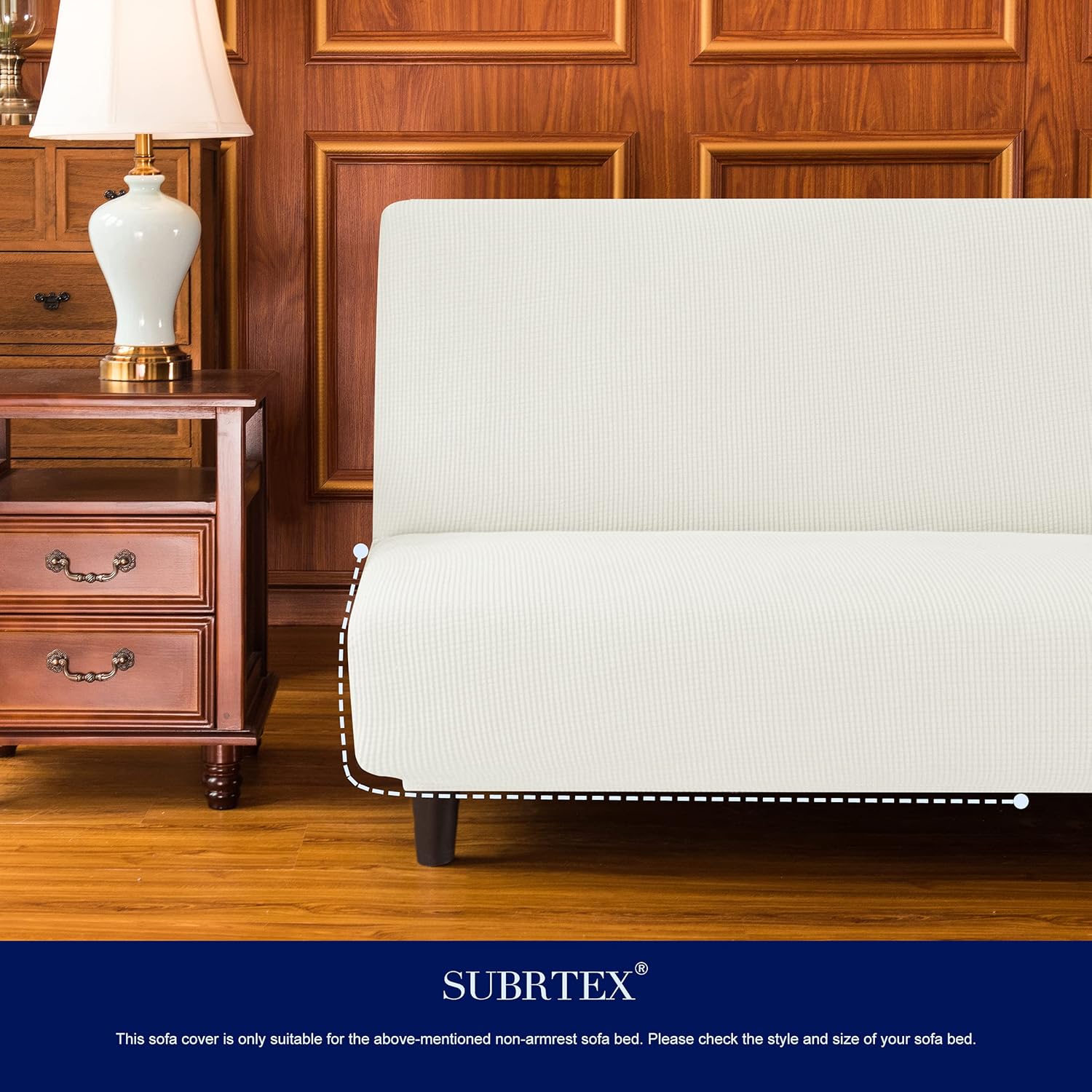 subrtex Stretch Armless Sofa Slipcover Foldable Futon Cover Sofa Bed Washable Removable Furniture Protector (Cream White) : Home & Kitchen