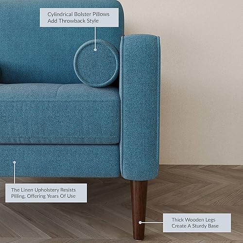 Miniatura 5 de BELLEZE Silla decorativa moderna de mediados de siglo, silla tapizada de gran tamaño, silla de lectura de lino cómoda para adultos, sofá, silla para