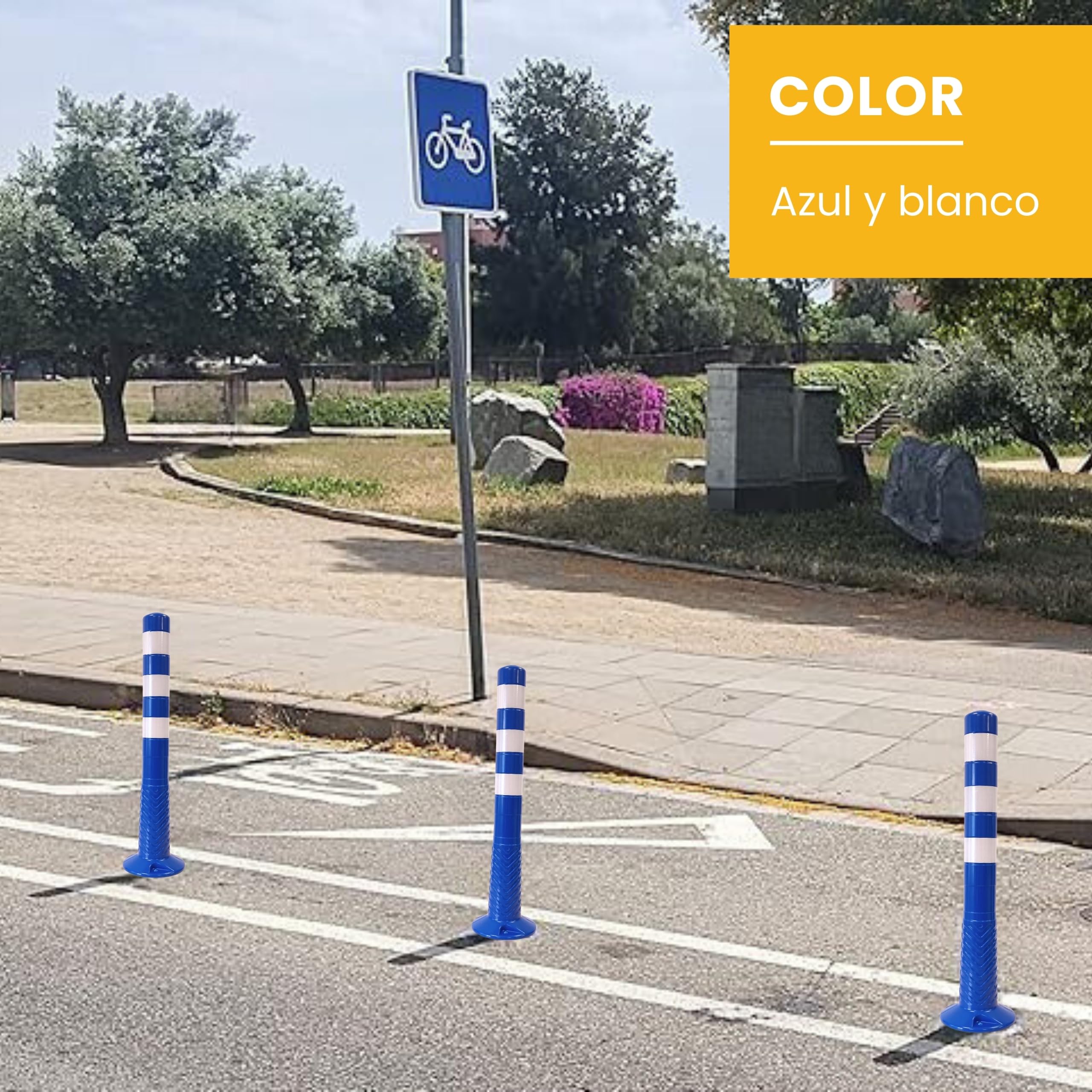 PARKING FACIL | Borne de signalisation avec bandes réfléchissantes | Taille : 75 cm | Couleur bleue | Vis incluses | 1 unité