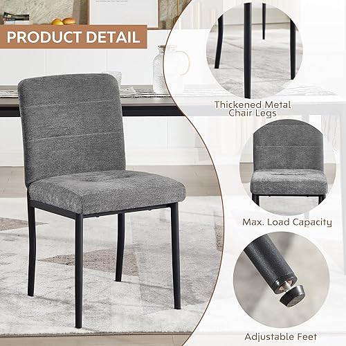 Miniatura 5 de Juego de 4 sillas de comedor modernas tapizadas de terciopelo sin brazos con patas de metal, pies ajustables para comedor y cocina (gris oscuro, 4