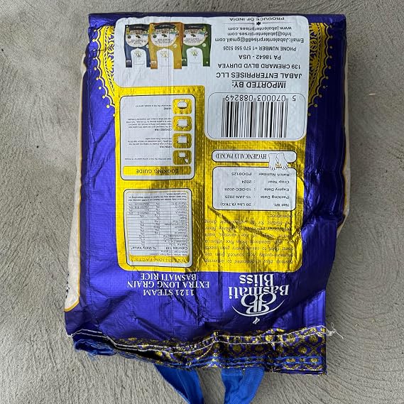Basmati Bliss 1121 Steam Extra Long Grain Basmati Rice 20 LB Premium Aged Indian White Rice | Long Grain White Rice | Basmati Rice 20 lbs | Fluffy Non-Sticky | Perfect for Biryani & Daily Cooking