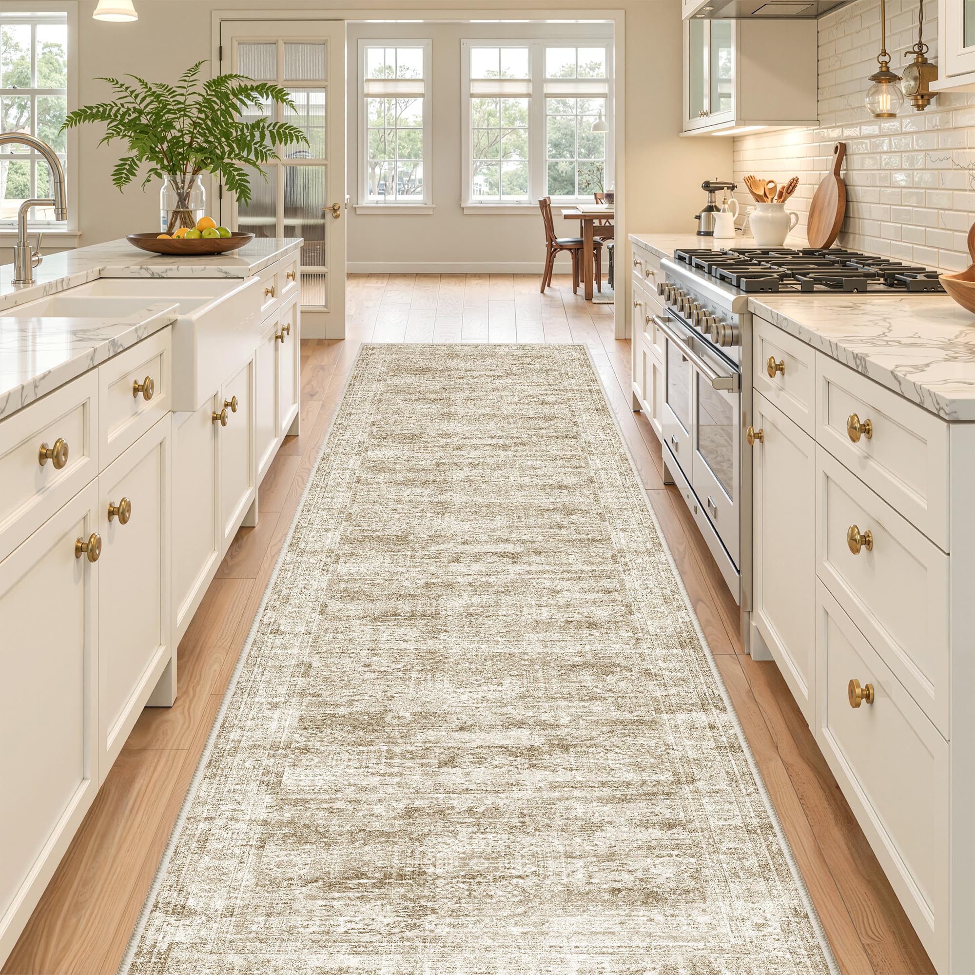 Restydon 2'6 x 10' Runner Rug Non Slip,Washable Kitchen Rugs,Brown โ image 1