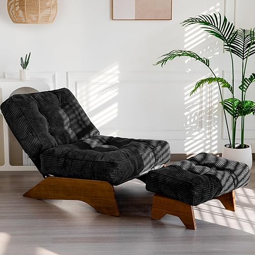 MAXYOYO Accent Chair with Ottoman Adjustable Backrest, Tufted Living Room