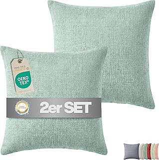 Outdoor Kissen mit Füllung | Wasserabweisende Gartenkissen | Indoor- & Outdoorkissen | 2er, 4er & 6er Sets | Dekokissen | Lounge Kissen | Sofakissen | 45 x 45cm (Mint, 2er Set)