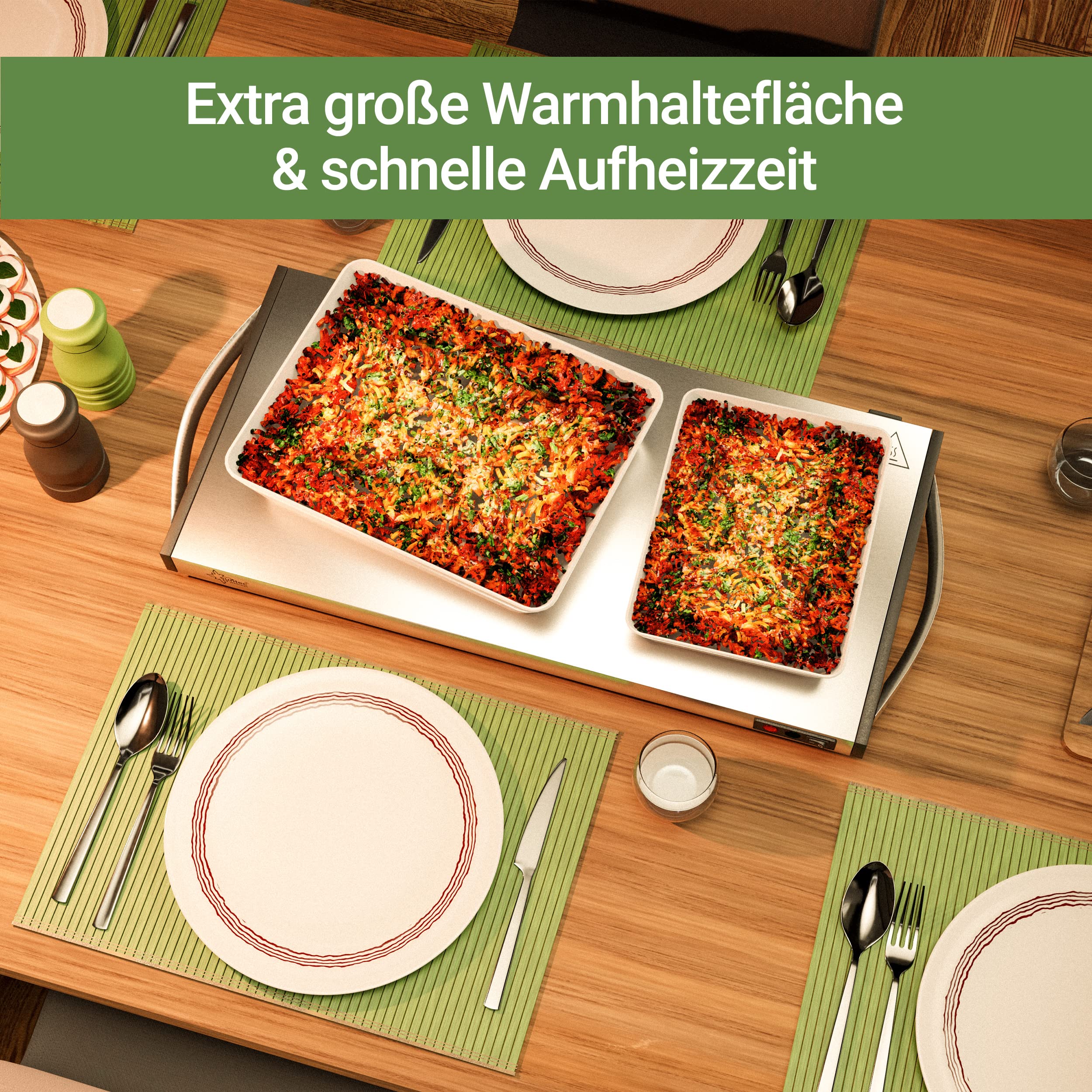SUNTEC Warmhalteplatte aus Edelstahl – Elektrisch und kabellos – Essen warm auf dem Teller servieren – Zum Warmhalten von Speisen wie z.B. Suppe – Gastro Buffet Speisenwärmer – WHP-7086 cordless prime