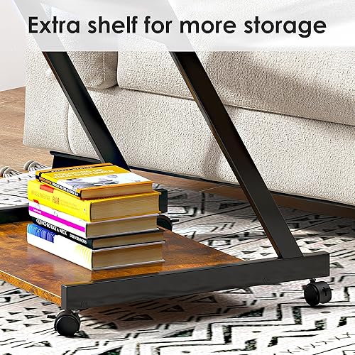 Miniatura 6 de soges Escritorio pequeño para computadora, carrito de escritorio para computadora portátil en forma de Z con ruedas, estación de trabajo de