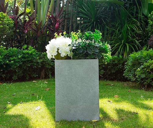 Miniatura 3 de 13" H cuadrado gris pizarra ligero hormigónfibra de vidrio plantador moderno al aire libre interior