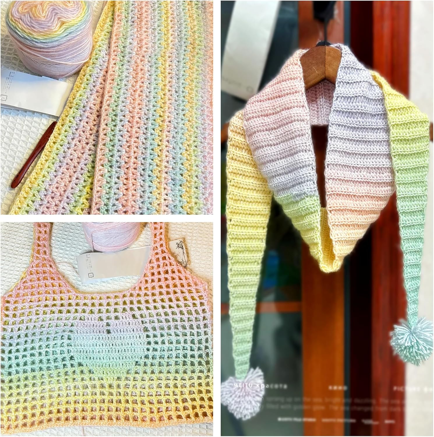 Katech Ombre Yarn for Crocheting Knitting-Gradient Cake Variegated Soft Yarn with Vibrant Colors,Multicolor-Perfect for Blankets, Scarves, Shawls and Garments (Color D)