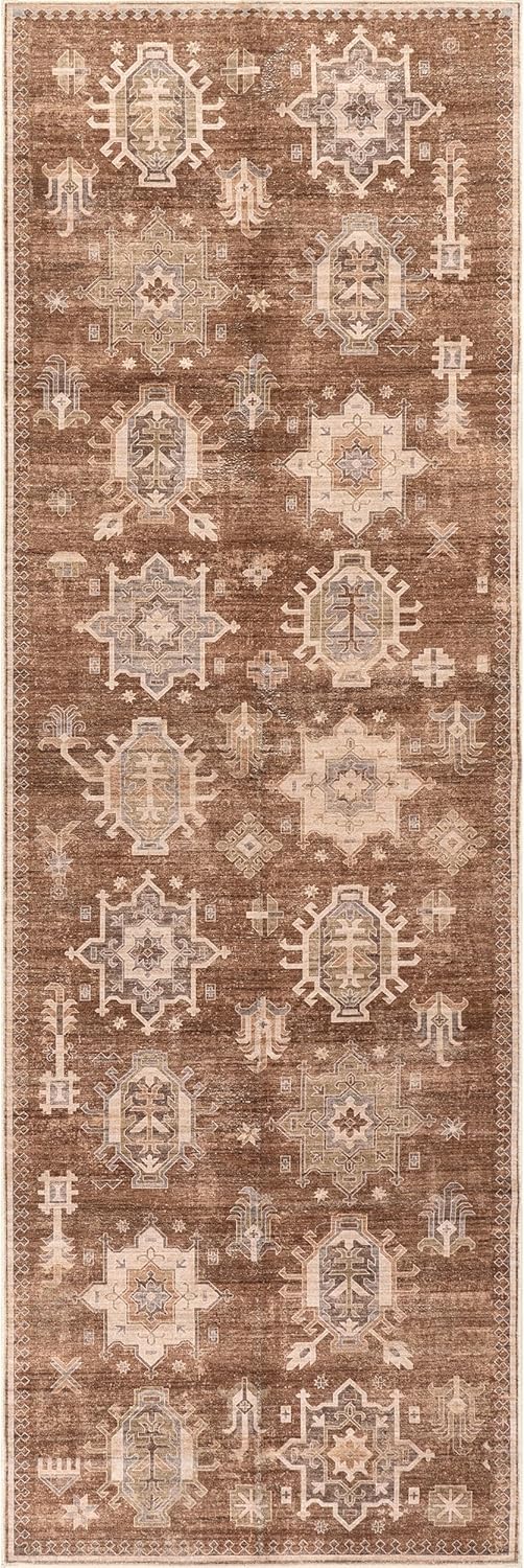 nuLOOM 2'6" x 8' Machine Washable Stain-Resistant Area Rug with Non Slip Backing, Low Profile for Living Room, Bedroom, and Dining Room, Avalon Sienna Brown