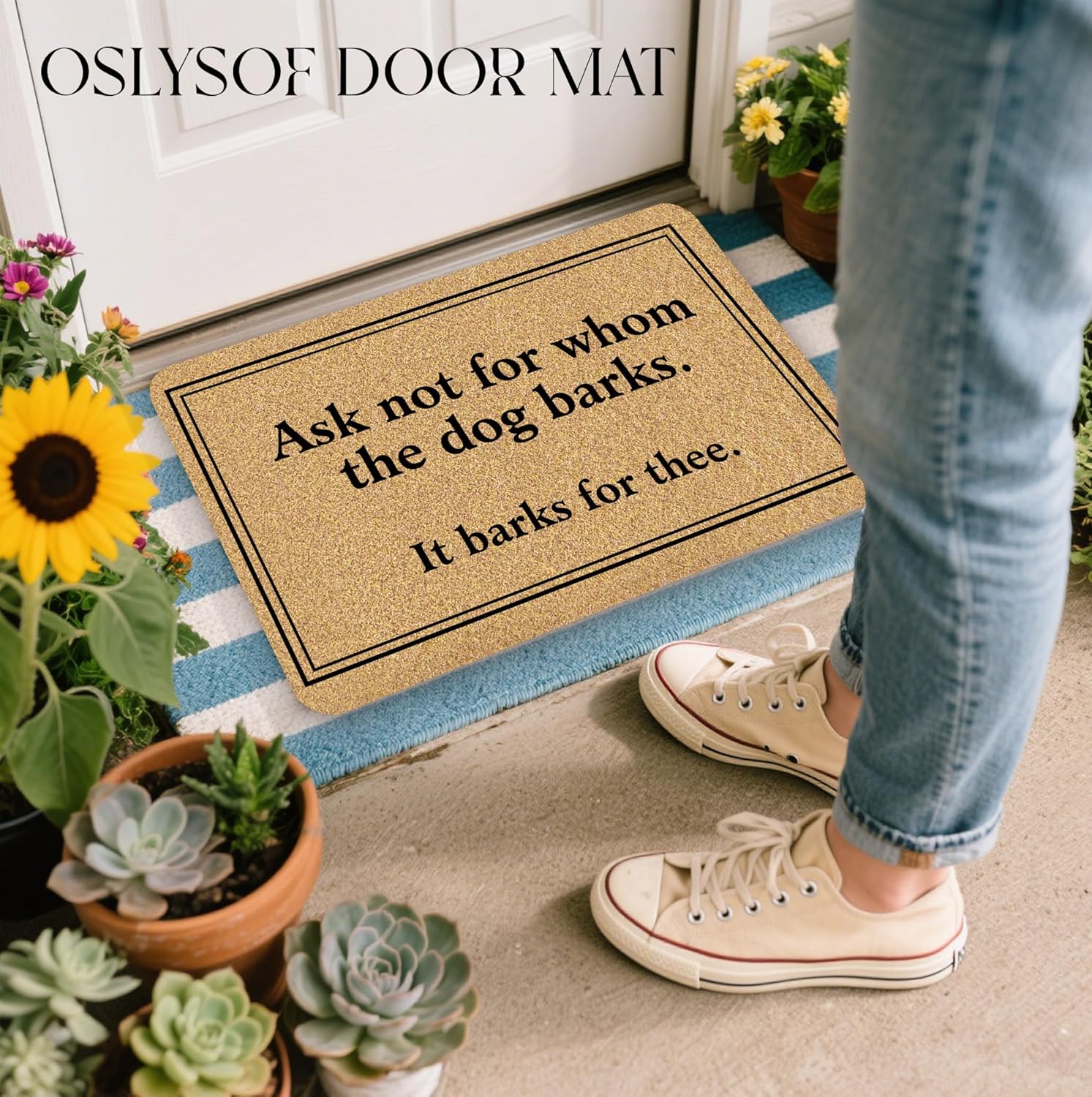 Funny Coir Dog Door Mat, Ask Not for Whom The Dog Barks It Barks for Thee Doormat for Front Door Indoor Outdoor Porch Entrance Entryway, Funny Welcome Mat Outside, 17x30 Inches