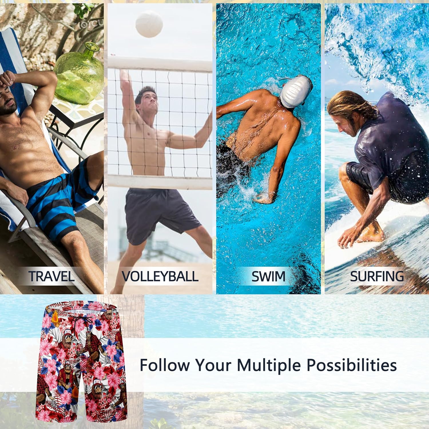 FT FENTENG Mens Swim Trunks Quick Dry Board Shorts with Mesh Lining, Breathable Surf Beach Shorts Swimwear Bathing Suits - Image 6