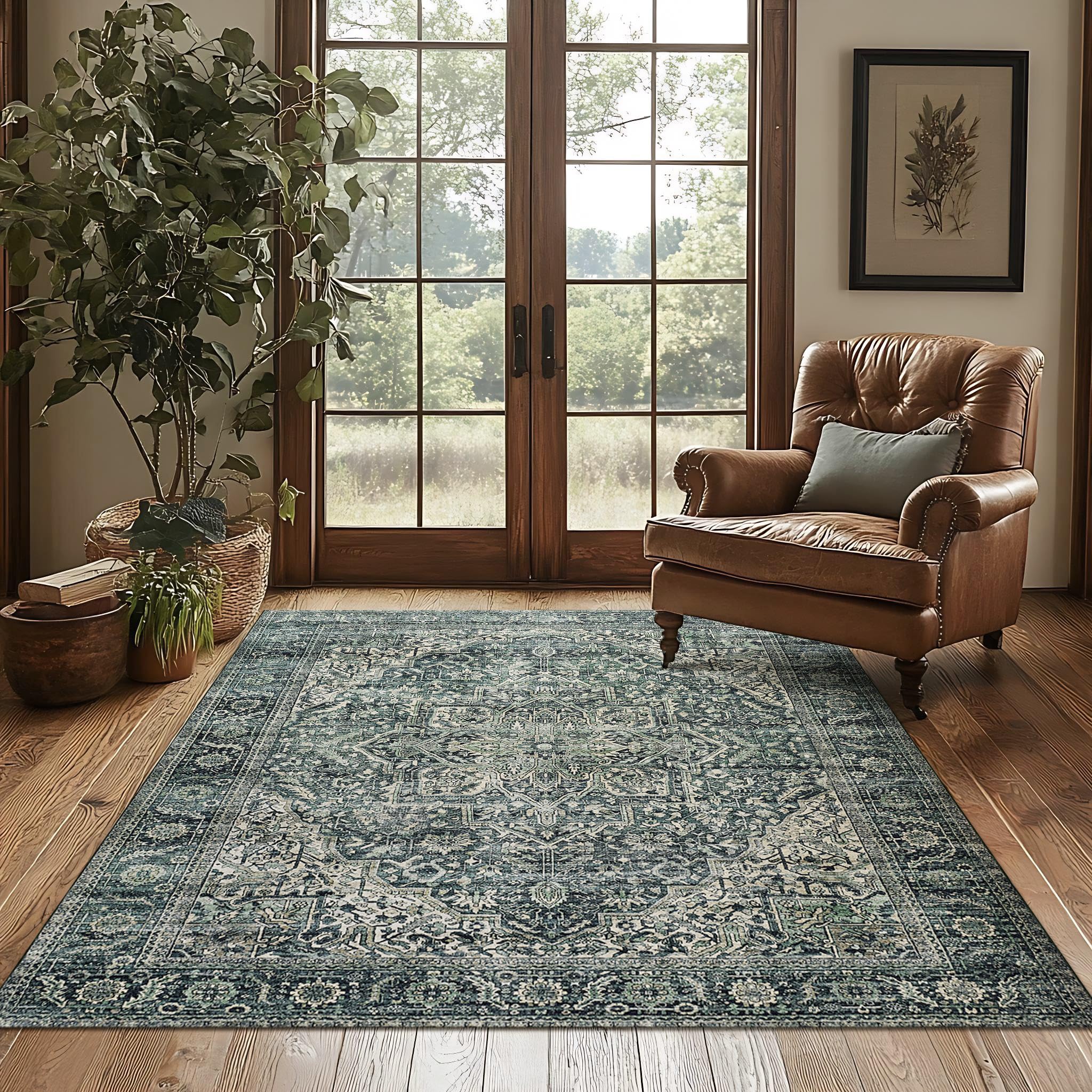 Amazon.com: Boho Vintage Dark Green Area Rug 5x7 Machine Washable