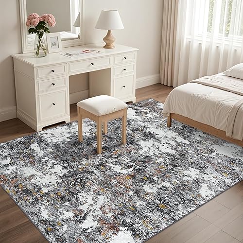 Miniatura 5 de Alfombra de área para sala de estar alfombra lavable de 5 x 7 con respaldo antideslizante, no desprende pelo, resistente a las manchas, plegable,