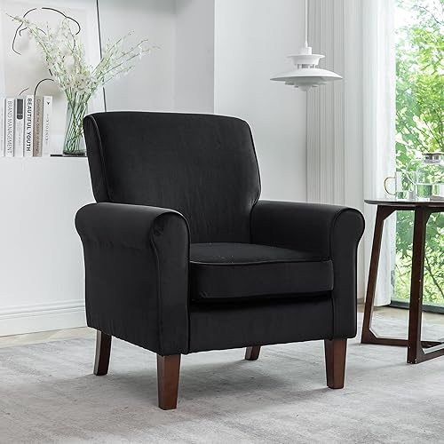 Miniatura 70 de Sillón clásico con marco de madera de abedul y cómodos reposabrazos enrollados, sillones para sala de estar, dormitorio y decoración de oficina,