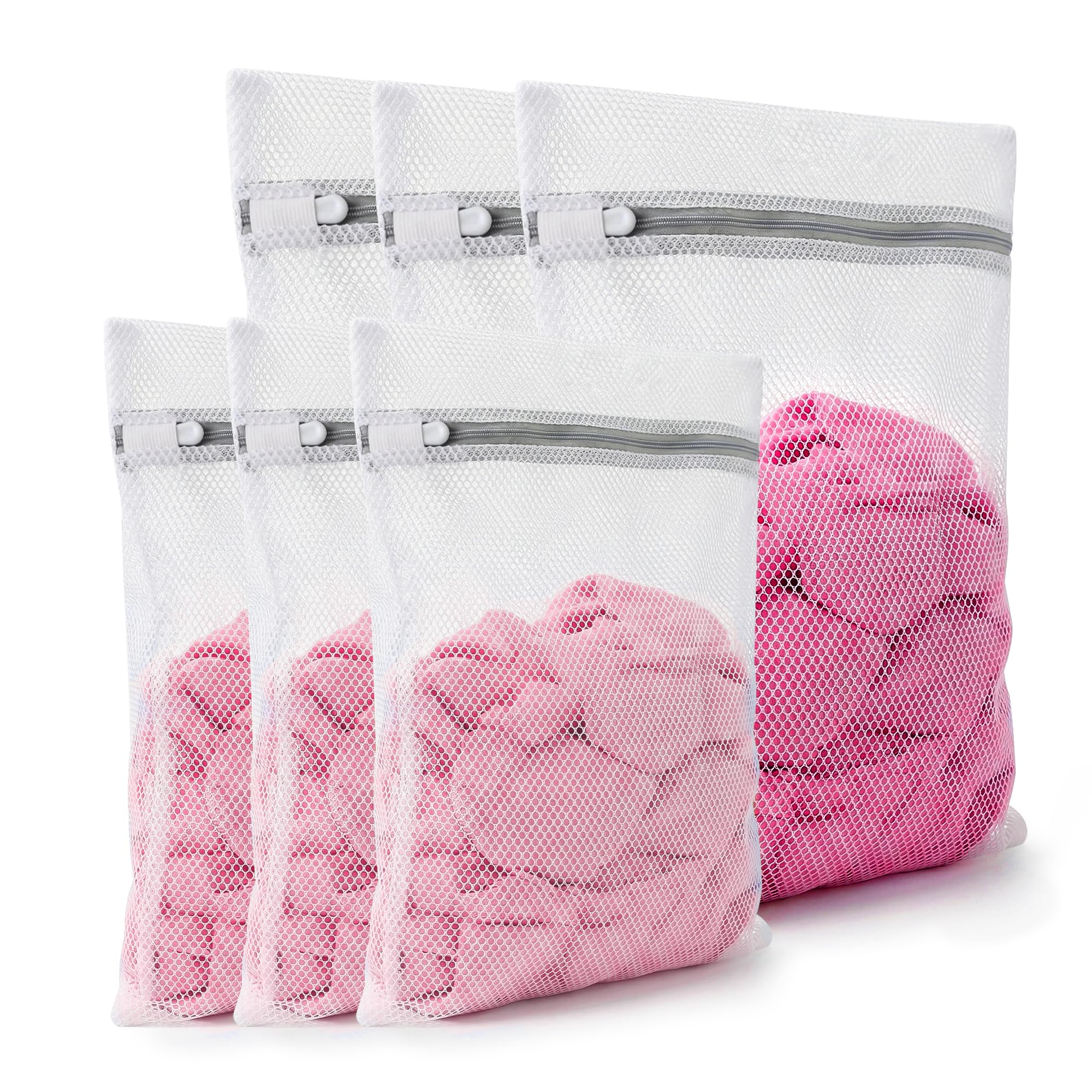 Gifray 6 Pack Mesh Laundry Bags for Washing Machine, 3 Small (40x30cm) + 3 X-Small (30x23cm) Wash Bags for Delicates, Underwear, T-Shirt, Socks, Bras