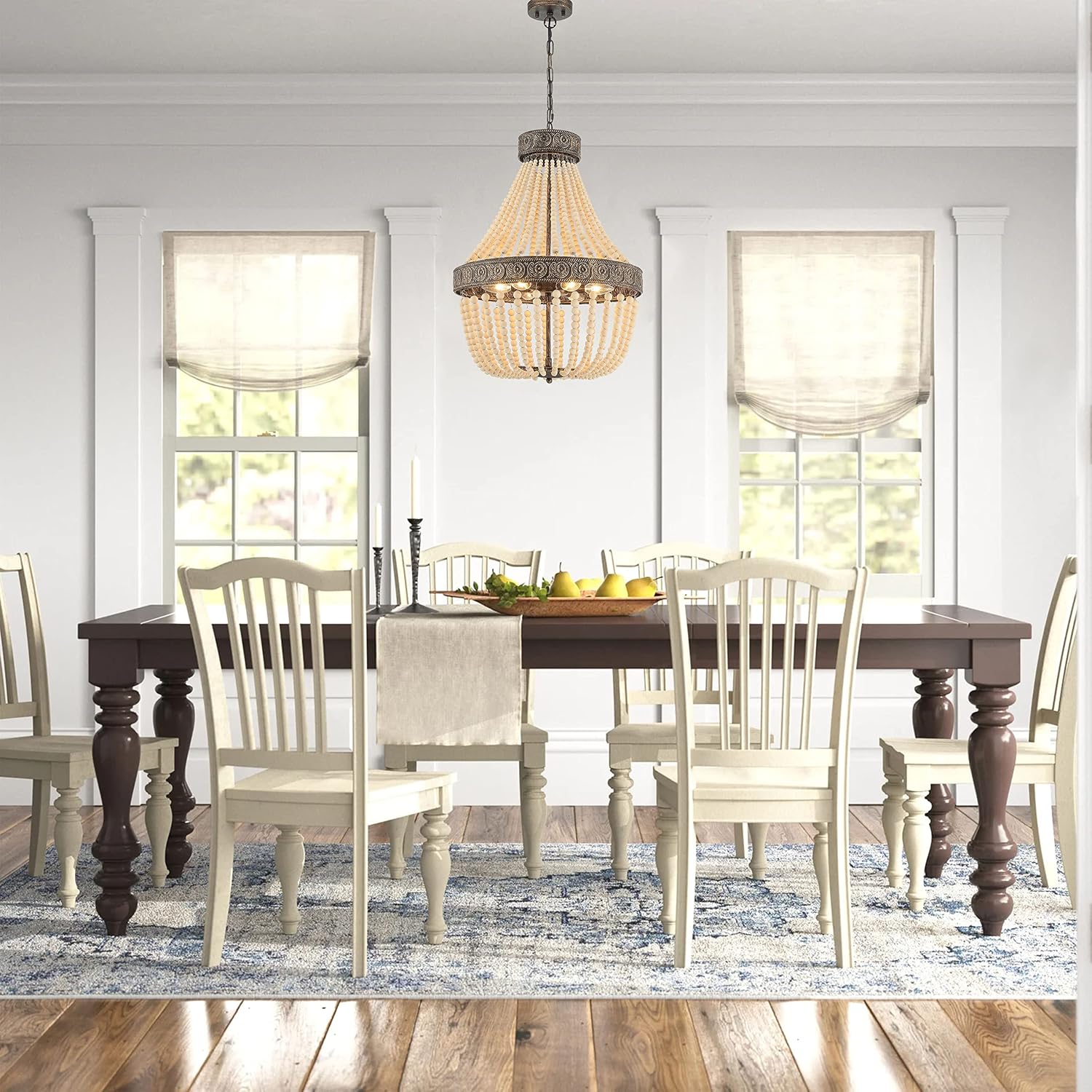 Vanity Art 6 Light Unique Tiered Chandelier with Beaded Accents | Modern Hanging Lighting, Ceiling Lights Fixtures for Dining Room Living Room Bedroom Kitchen (Black+Gold) SYB6266DW-LT