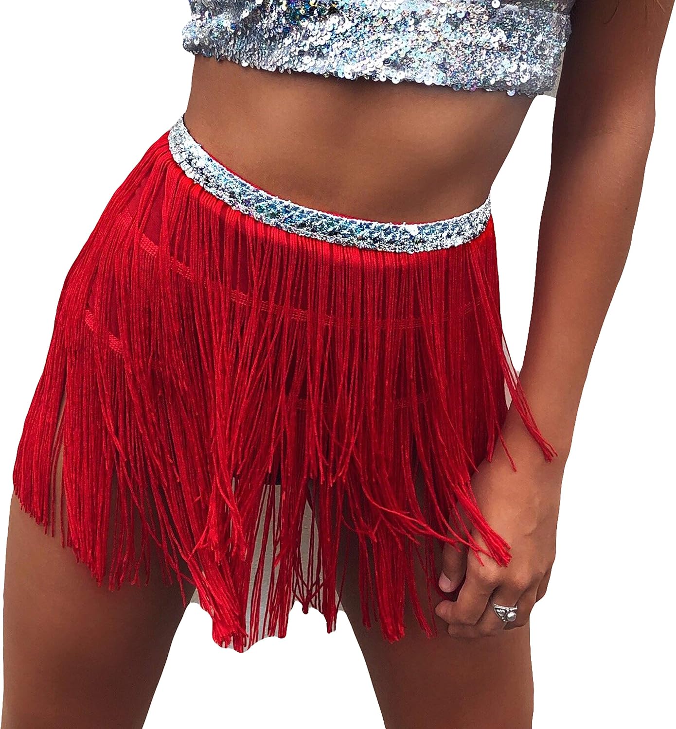 Wuchieal Women's Belly Dance Hip Scarf Tribal Triangle Tassel Hip Scarves Skirt Belly Dance Costume image 3
