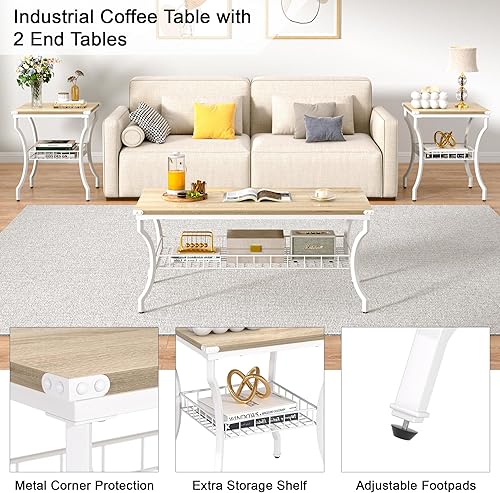 Miniatura 3 de VECELO Juego de mesa de sala de estar, mesas auxiliares y auxiliares con estantes de almacenamiento abiertos para apartamento, oficina en casa,