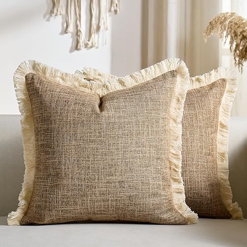 Vista 20 de Juego de 2 fundas de almohada de lino sintético de 20 x 20 pulgadas, color amarillo mostaza, fundas de almohada decorativas de estilo bohemio granja