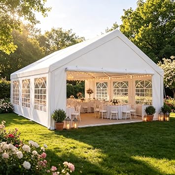 TOOLUCK 20x20ft Party Tent Heavy Duty for Parties Waterproof, Wedding and Event Canopy & Carport, Carpas para Fiestas with Removable Sidewalls & Built-in Sandbag, UV50+, White