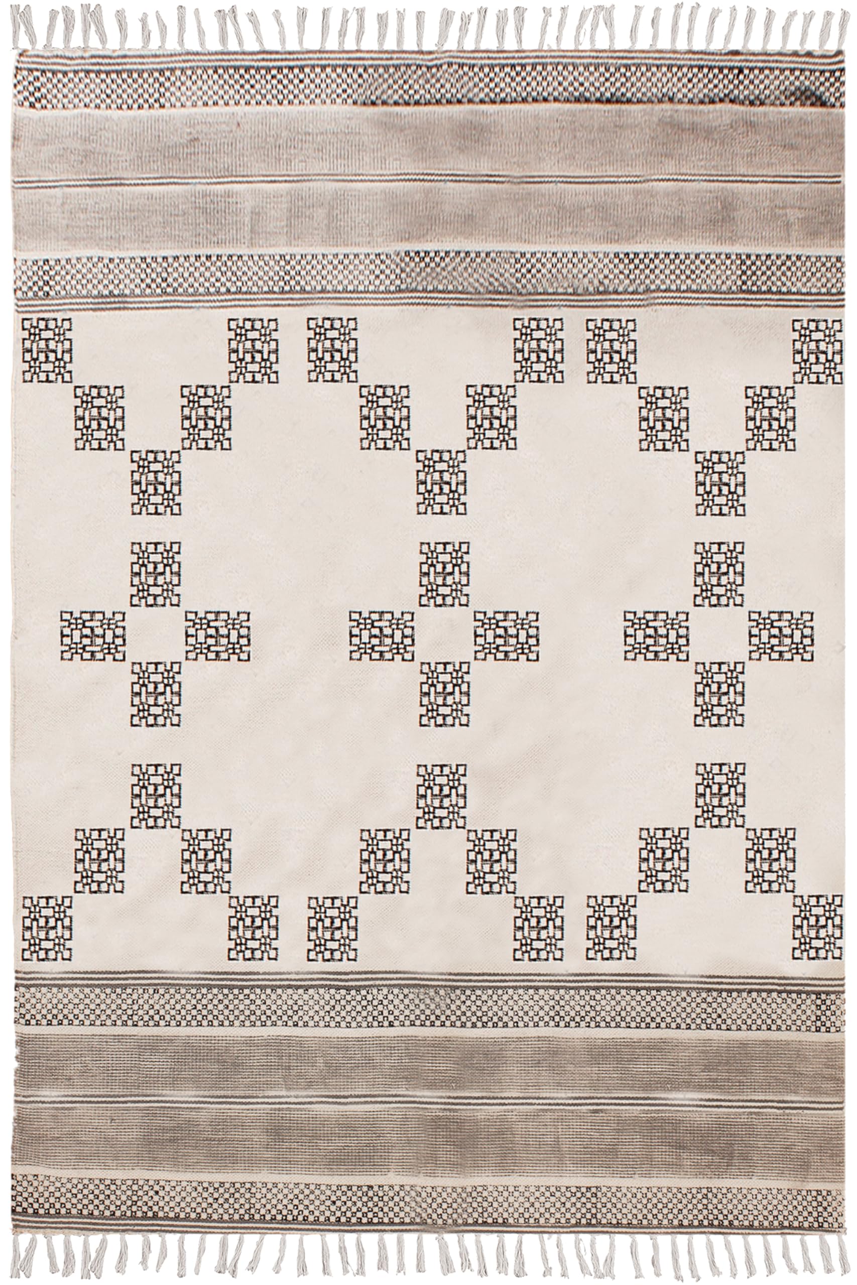Alfombra pasillera lavable a máquina de tejido plano algodón boho beige negro para cocina 1