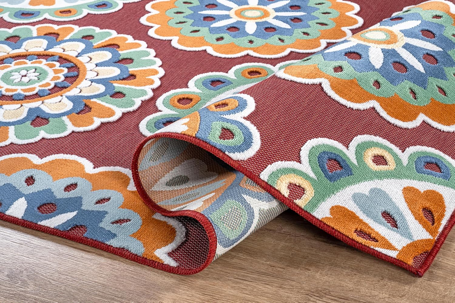 Outdoor Rug 6x9 Washable Area Rugs Indoor Outdoor Carpets Red Bohemian Medallion Non Shedding Waterproof Easy Clean Patio Deck Porch Living Room Bedroom Garden RV (6 X 9 Red)