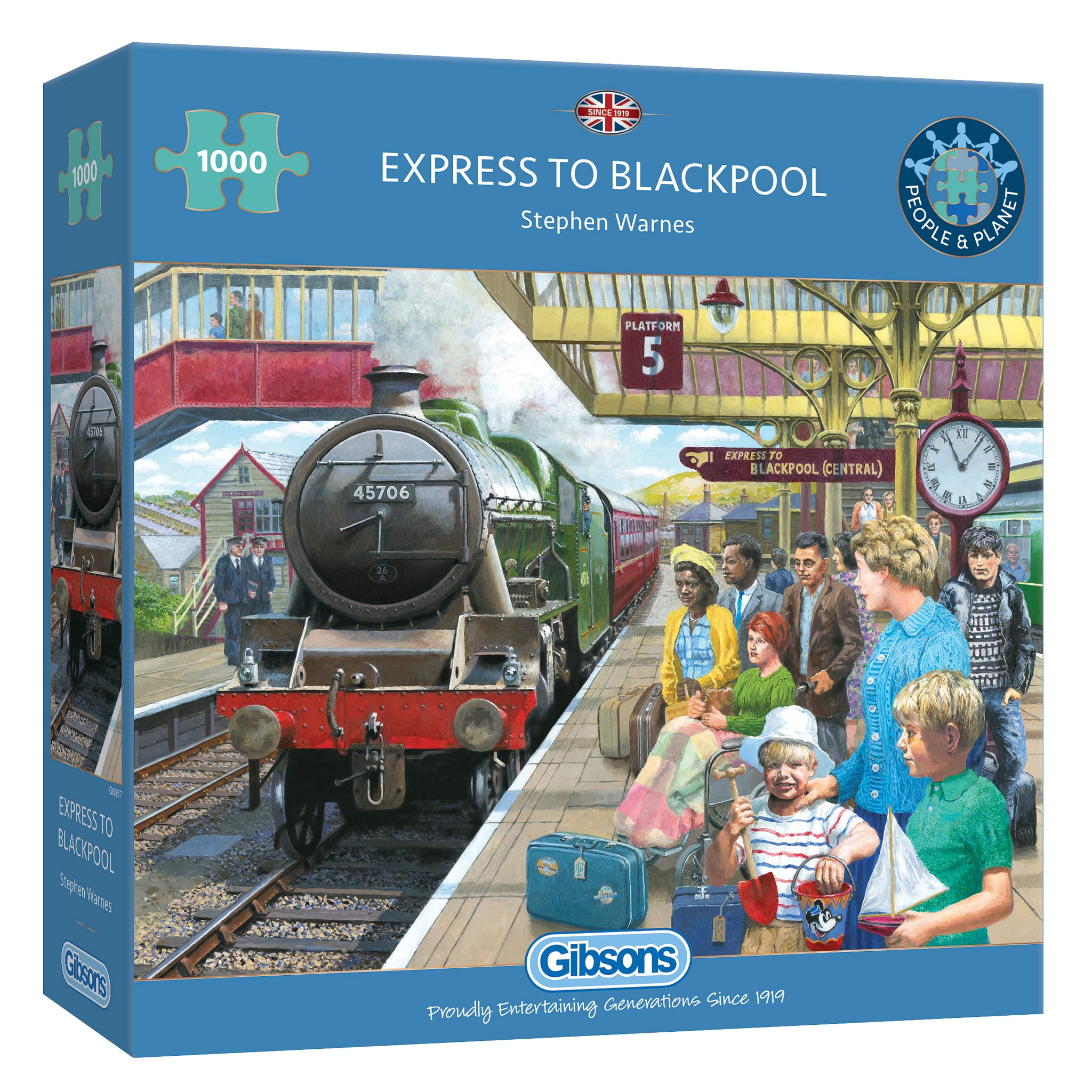 Gibsons Express to Blackpool | 1000 Piece Jigsaw Puzzle | British Holiday Train | Sustainable Jigsaw Puzzle for Adults | Premium 100% Recycled Board | Great Gift for Adults โ image 1