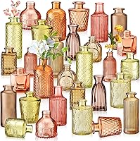 Yaomiao 30 Pack Vintage Colored Glass Bud Vases - Orange Yellow Series, Bulk Rustic Flower Bottles for Weddings, Home Decor & Gifts